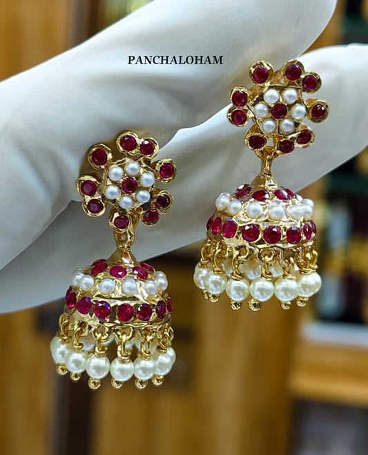 EvenicBuy Traditional Ruby and Pearl Jhumka Earrings