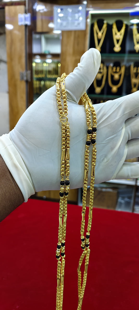 EvenicBuy Traditional Gold-Plated Double-Layered Mangalsutra with Black Beads