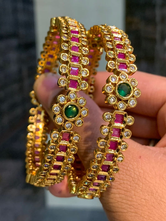 EvenicBuy imitation Gold Bangles with Pink and Green Gemstones