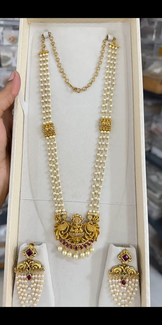 EvenicBuy Traditional Gold-Plated Temple Jewellery Set with Pearls